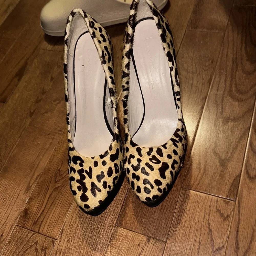 Zara calf hair leopard print Red Heel platform pumps Sz 41 - Picture 6 of 16